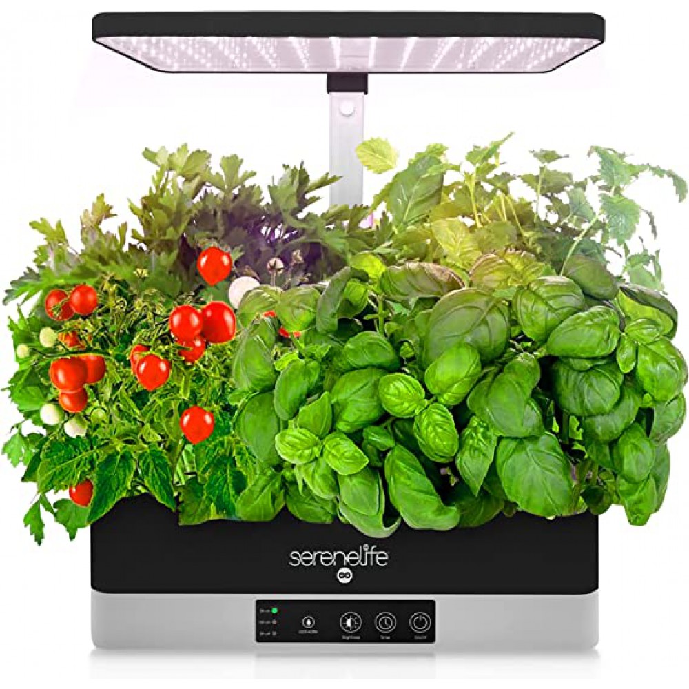 SereneLife Smart Starter Kit-Hydroponic Herb Garden Indoor Plant System w/Height Adjustable LED Grow Lights, 6 pods, 3 Modes-Home Kitchen, Bedroom, Office SLGLF130 (Black)