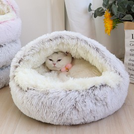 Pet Dog Cat Bed Round Plush Kitten Warm Sleeping Nest Bed Cat Igloo Cave House