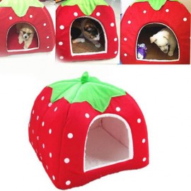 Strawberry Pet Dog Cat Bed House Kennel Doggy Puppy Basket Pad Red S