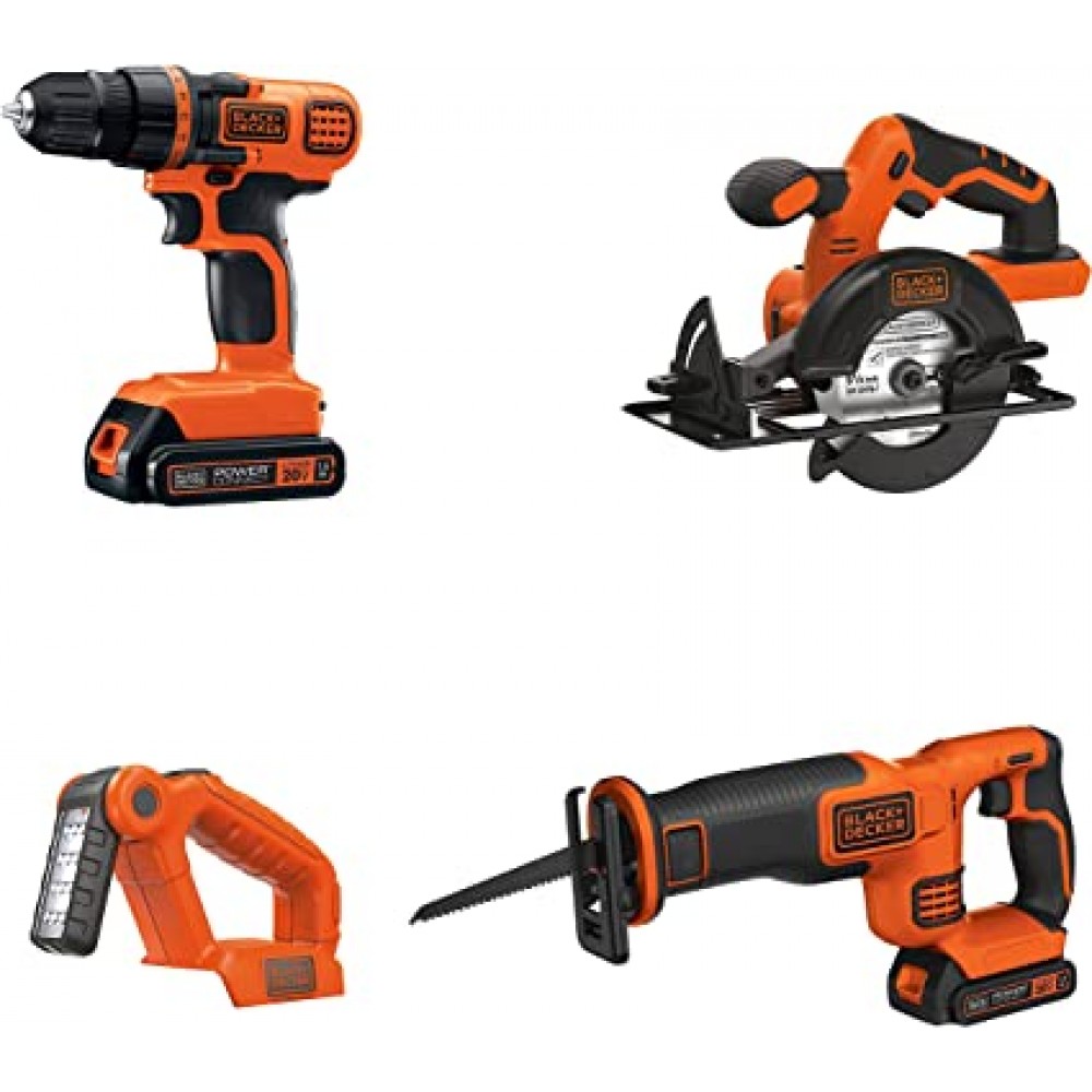 BLACK+DECKER 20V MAX Power Tool Combo Kit, 4-Tool Cordless Power Tool Set with 2 Batteries and Charger (BD4KITCDCRL)